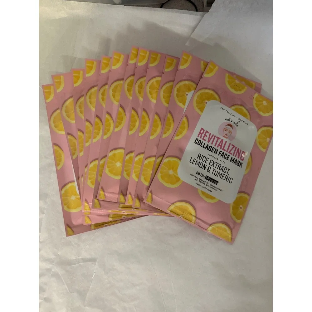 10pc BioMiracle Naturals Revitalizing Collagen Face Mask Rice Lemon Turmeric 20g